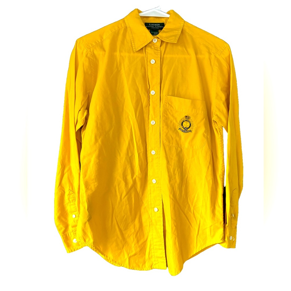 RLL Vintage Green Label Ralph Lauren Button Front Top, Pocket Logo, 4P